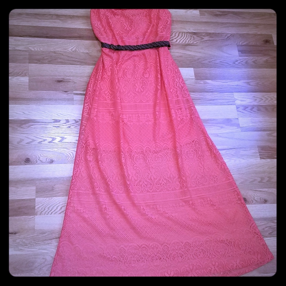 Peach sexy silhouette maxi dress